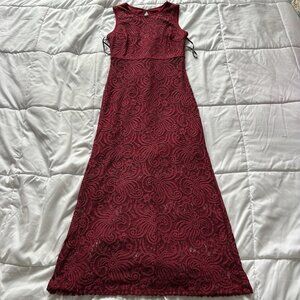 Enfocus Studio Womens 8 Burgundy Lace Maxi Dress Sleeveless Elegant Formal Gown